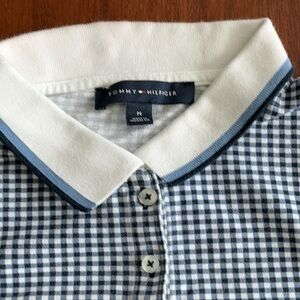 Tommy Hilfiger Blue and White Checkered Polo Shirt